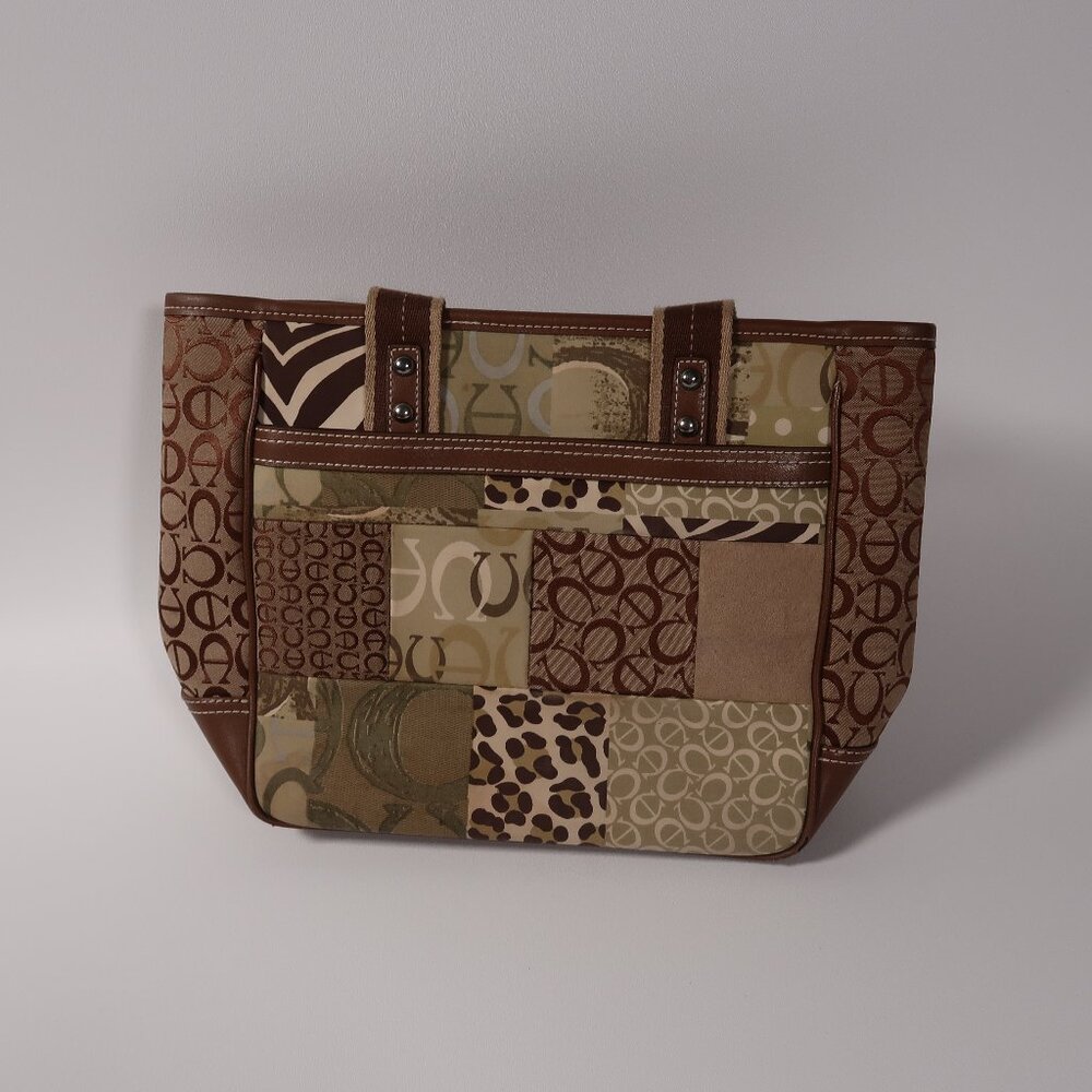 Patchwork Canvas Tote Hand Bag Leopard Print Eart… - image 1